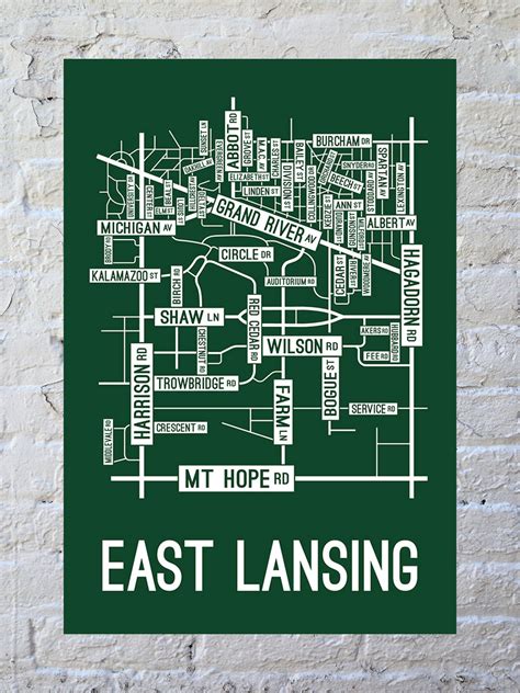 East Lansing, Michigan Street Map Print | School Street Posters