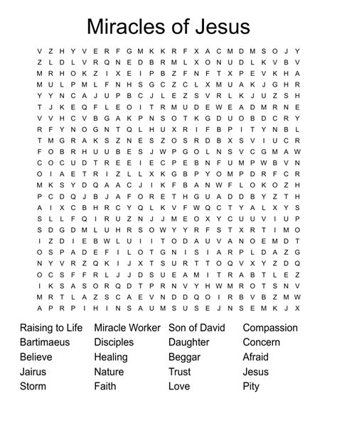 Miracles Of Jesus Word Search Wordmint