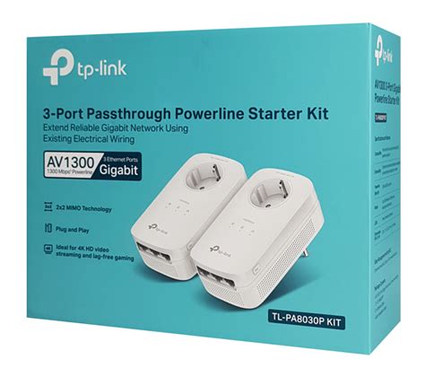 TP LINK Powerline TL PA8030P Kit Passthrough AV1300 3x Gigabit Ver 3