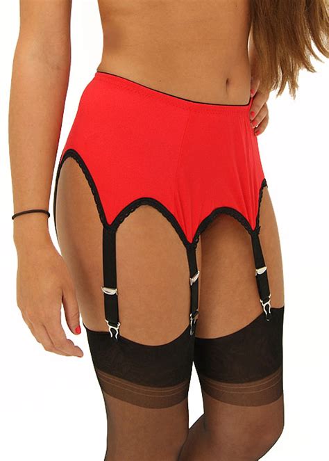 Sassy 6 Strap Plain Red Suspender Belt Uk Tights