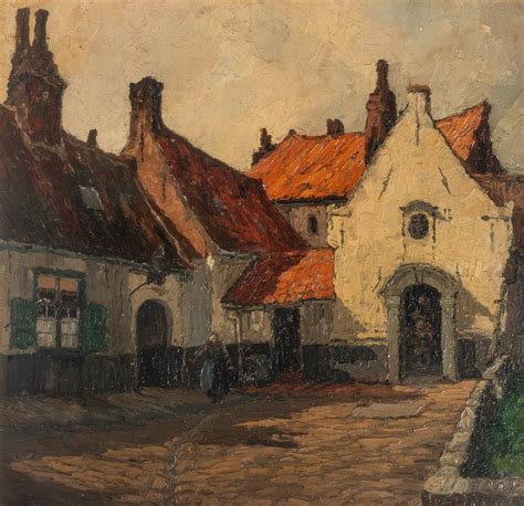 Lot Auguste Van De Casteele 1889 1969 Village View Oil On Board 58 X 58 Cm