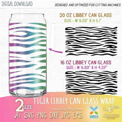 Libbey 16 Oz And 20 Oz Can Glass Wrap Template Tiger Skin For Libbey