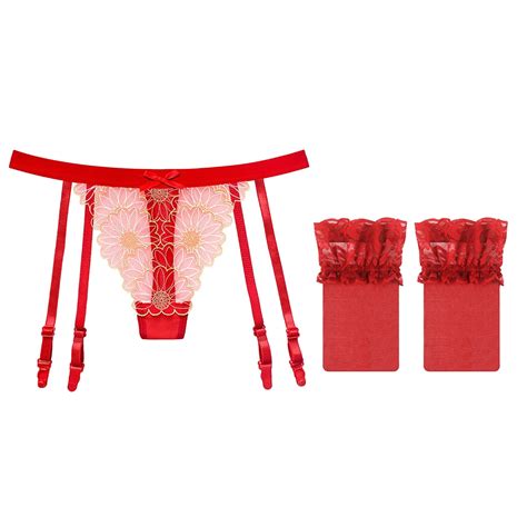 Womens Lace Floral Garter Belt Lingerie Set With Garter Belt Kinky