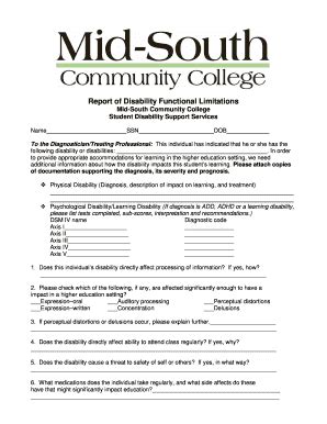 Fillable Online Midsouthcc Functional Limitations Form Mid South