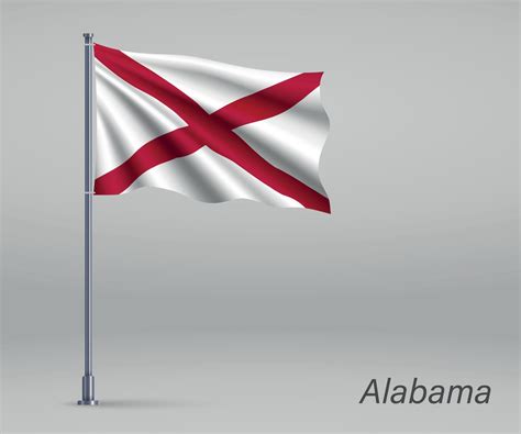 Waving flag of Alabama - state of United States on flagpole. Tem