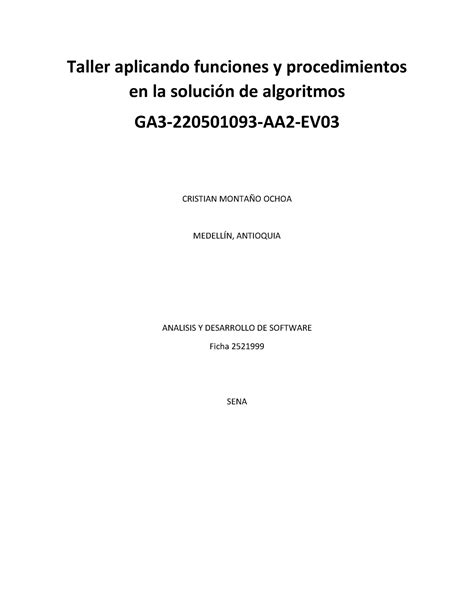 Taller aplicando funciones y procedimientos en la solución de