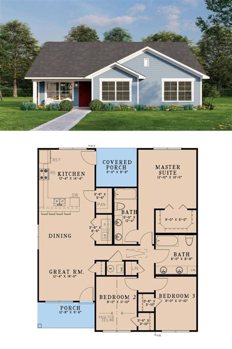 Country Style 3-Bedroom Single-Story Home with Front Porch and Open Living Space (Floor Plan ...