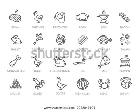 Meat Poultry Fish Eggs Minimal Thin Stock Vector Royalty Free