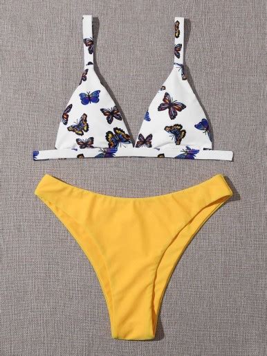 Butterfly Print Triangle Bikini Swimsuit