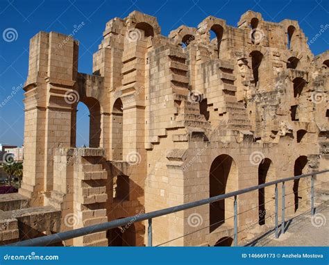 Fragment Of The Ancient Roman Amphitheater In El Jem In Tunisia Stock