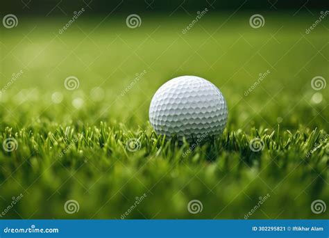 Golf Ball On Green Grass Ready To Be Shot In Golf Course Close Up Golf Ball On Green Grass