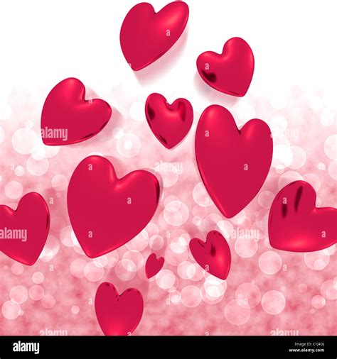 Hearts Falling With Red Bokeh Background Shows Love And Romance Stock