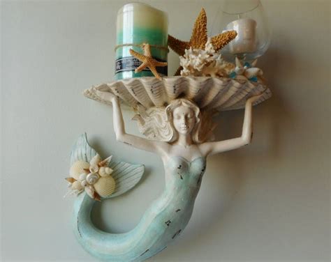 Seashell Wall Mermaid Shelf Coastal Home Decor Mermaid Art Mermaids