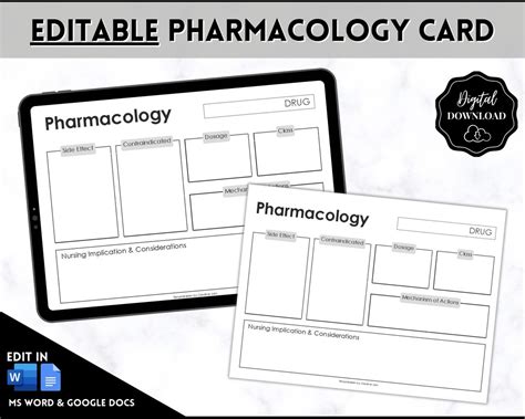 Drug Card Template Editable Nursing Pharmacology Printable Nursing Notes Nursing School