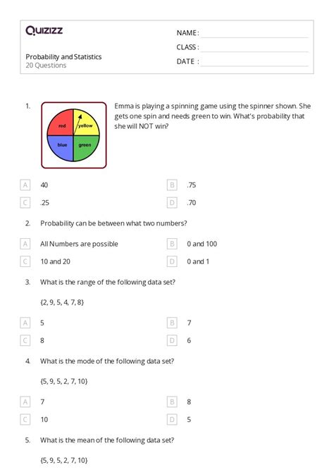 50 Probability And Statistics Worksheets On Quizizz Free