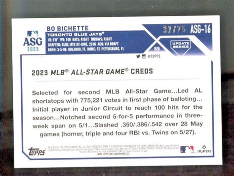 2023 Topps Update Series 2023 All Star Game Gold ASG 16 Bo Bichette