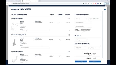 Webshop inkl Kalkulationsroutine für Blechteile Kostenlosen