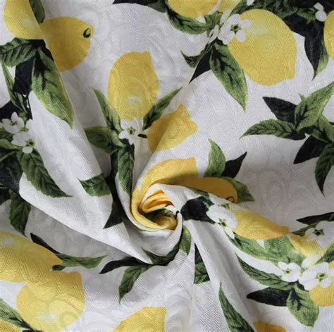 Lemon In Blossom Jacquard Fabric/Italian Cotton Jacquard Lemon Print ...