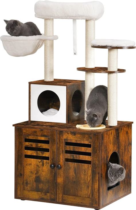 Amazon Heybly Cat Tree Wood Litter Box Enclosure With Food