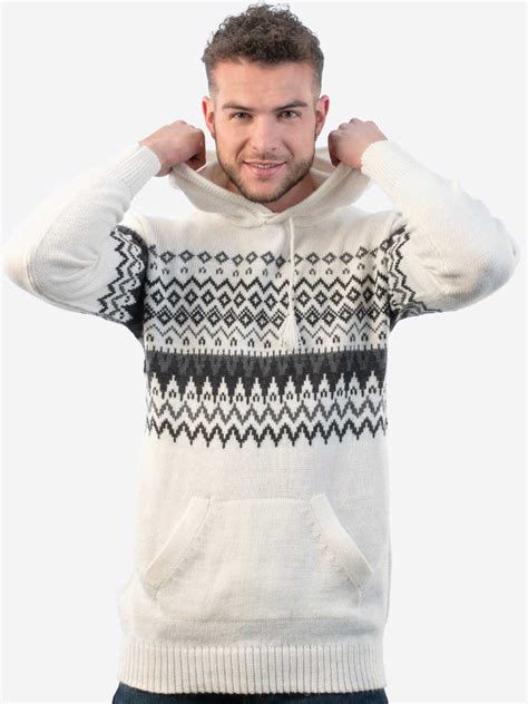 Alpaca Hoodie Sweater for Men with Kangaroo Pocket - White Alpaca Wool - Inti Alpaca - Alpaca ...