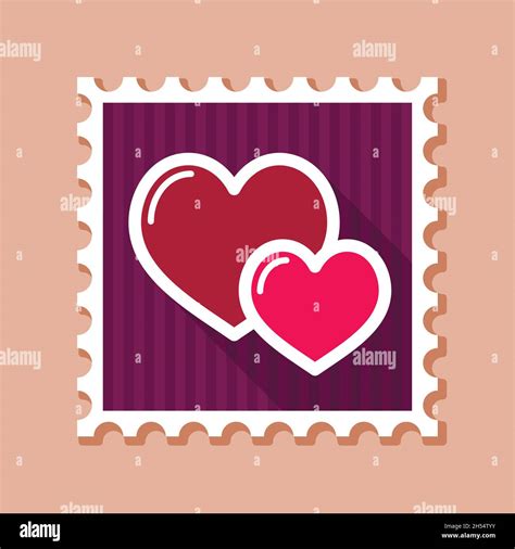 Two Heart Linear Vector Stamp Valentine Day Symbol Vector Illustration Romance Elements