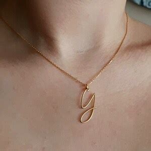 K Gold Initial Necklace Handwriting Calligraphy Valentines Day Gift