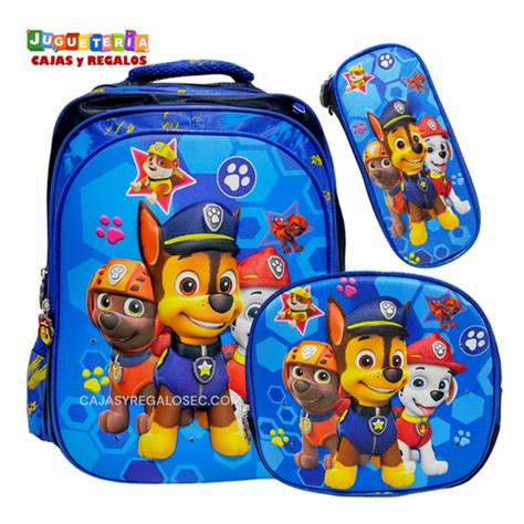 Mochila Escolar Piezas Lonchera Y Cartuchera Paw Patrol Patrulla