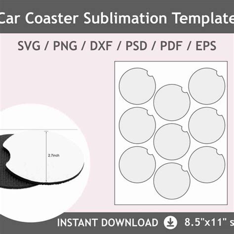 Car Cup Coaster Template Svg Pattern For Sublimation Blank Etsy