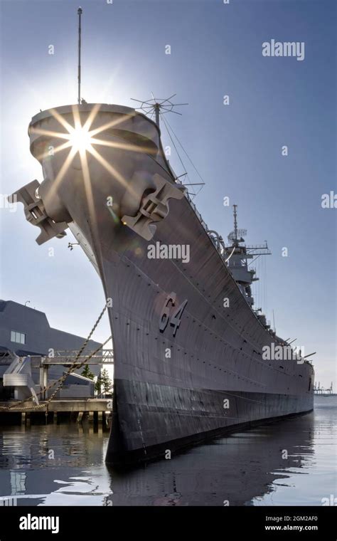 Uss Wisconsin Bb Norfolk Va Upper View Of The Setting Sun Behind