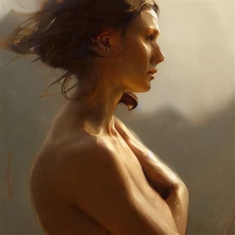 Sideview Naked Beautiful Woman By Greg Rutkowski Detailed And