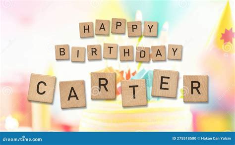 happy birthday card   boy named carter stock photography