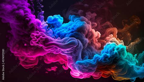 Multicolored neon clouds of smoke on a dark background. design elements ...