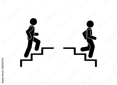 Upstairs Downstairs Icon Sign Walk Man In The Stairs Man Walking Up