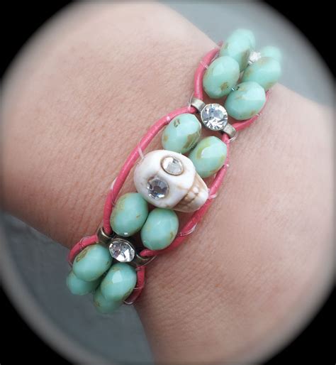 Leather Wrap Bracelet With Skull Made By Dizzy Bees Found On Facebook