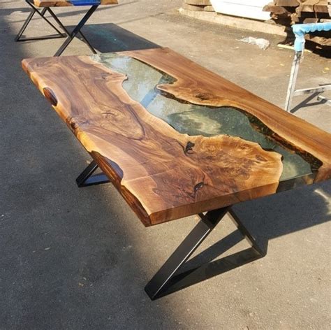 Clear Epoxy Resin River Walnut Wood Table Golden Walnut Custom Pieces