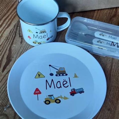 Kids Personalised Dinner Set Cutlery Set Plate And Enamel Cup Any Name