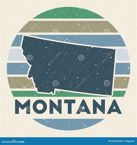 Montana Logo Grunge Sunburst Poster With Map Of Cartoon Vector