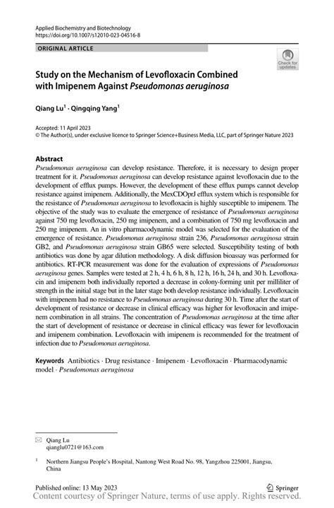 Study On The Mechanism Of Levofloxacin Combined With Imipenem Against