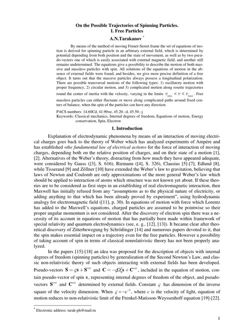 PDF On The Possible Trajectories Of Spinning Particles I Free Particles