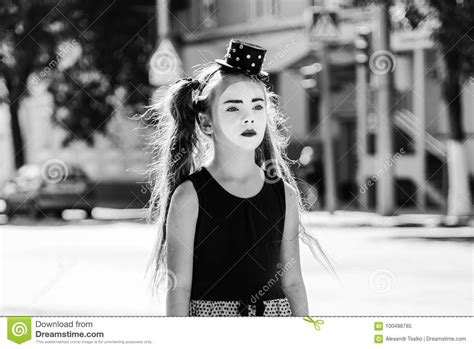 Little Mime Girl Shows Pantomime On The Street Stock Image Image Of