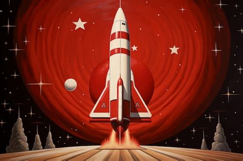 Premium AI Image | Rocket Ship Painting in Red and White Generative AI