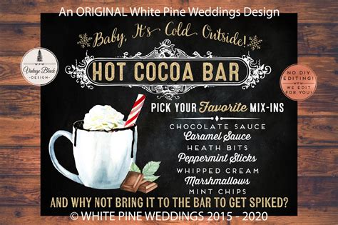 Printable Hot Cocoa Bar Sign Hot Chocolate Bar Holiday Cocoa Sign Christmas Wedding Hot Cocoa