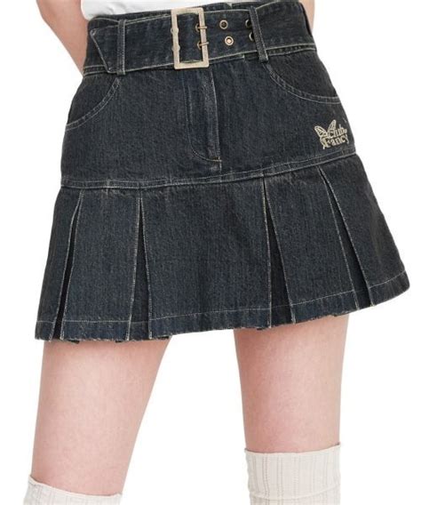 Nasty Fancy Club Denim Pleats Belt Skirt