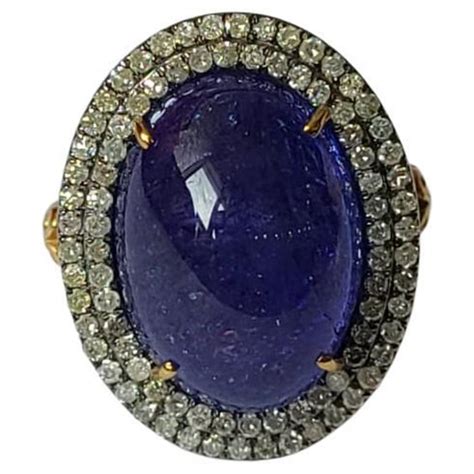 Natural Tanzanite Cabochon And Diamonds Art Deco Style Victorian