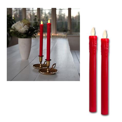 LED Stab Kerzen 2er Set Touch 25x2cm Echtwachs Mantel Flammenlose