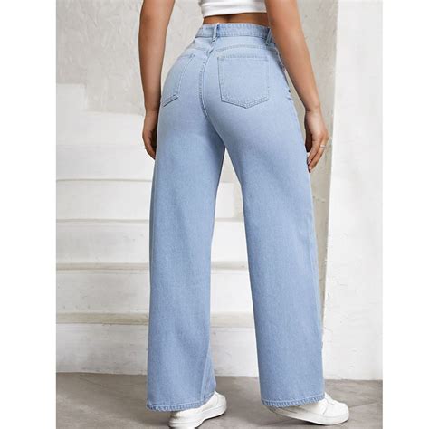 Calça Jeans Wide Leg Feminina Azul Claro E Escura Lisa Cintura Alta