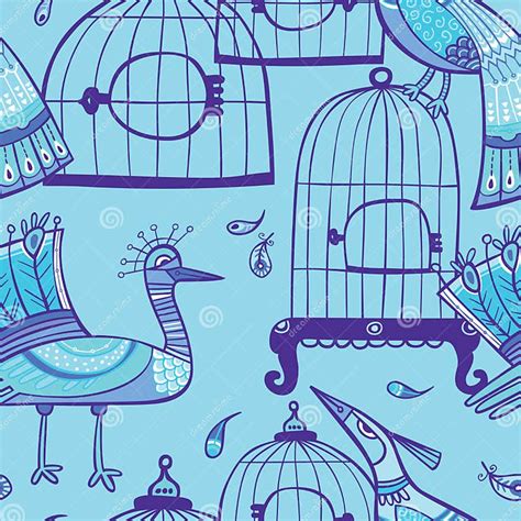 Birds And Cages Seamless Pattern Stock Vector Illustration Of Vector