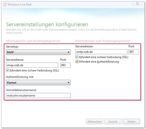 Windows Live Mail IMAP Einrichten WEB DE Hilfe