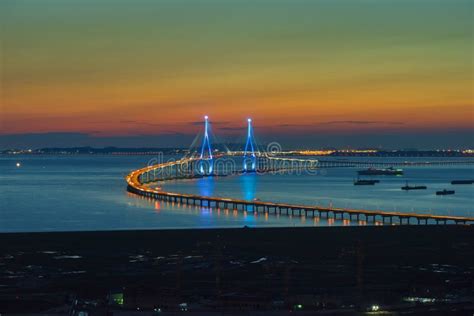 Sunset at Incheon Bridge Seoul,South Korea. Stock Image - Image of ...