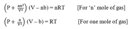 Van Der Waals Equation Units Derivation And Limitations Chemistry